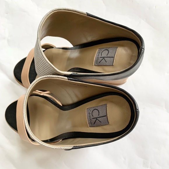 CALVIN KLEIN Platform Wedge Sandals Taupe Black 36 - Picture 4 of 11